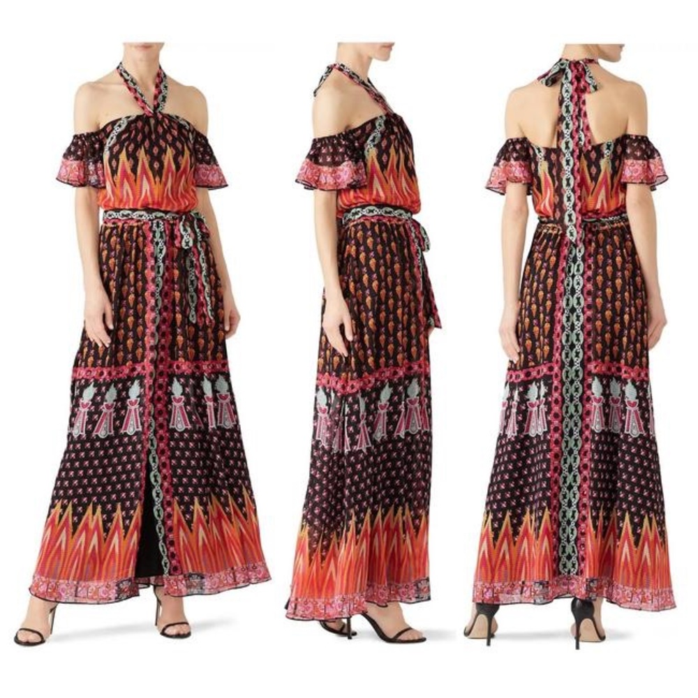 Temperley London Black Twist Millais Halter Short Sleeve Casual Maxi Dress